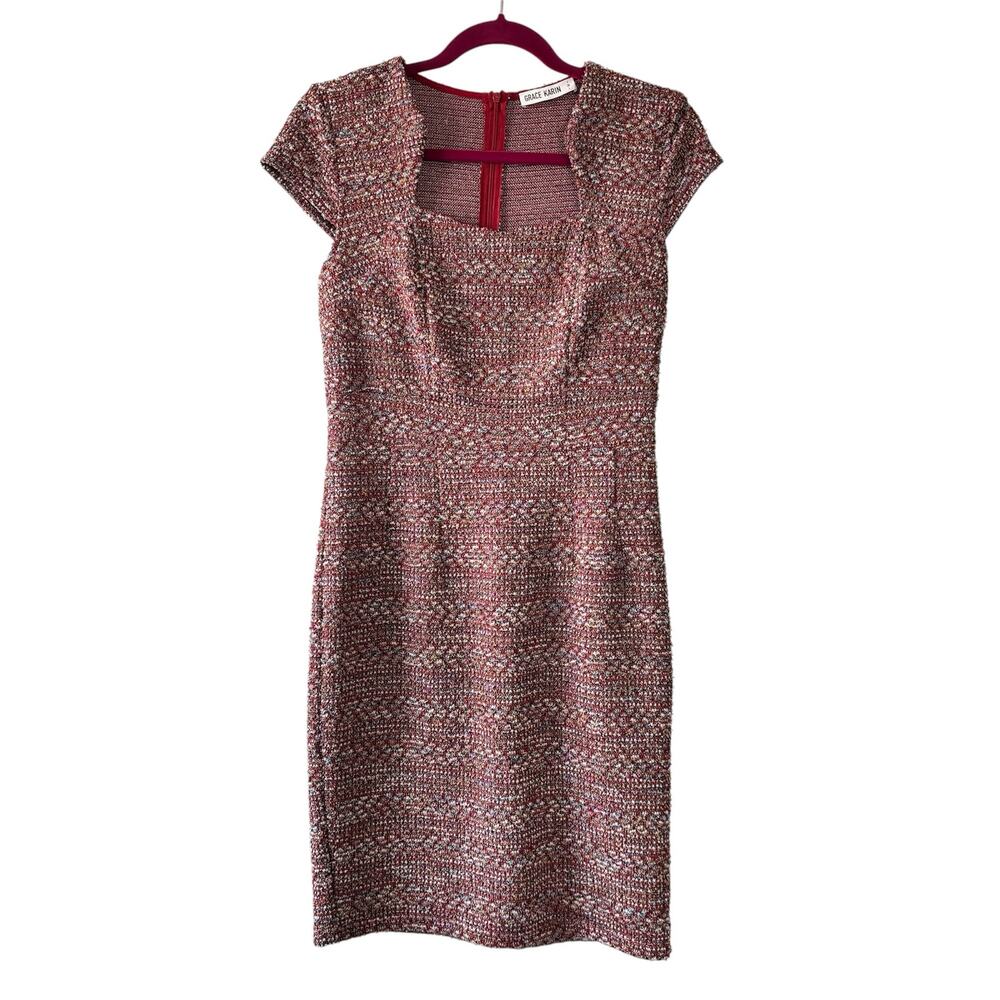 GRACE KARIN Tweed Pencil Sheath Dress Women’s Medium Classic Preppy Academia